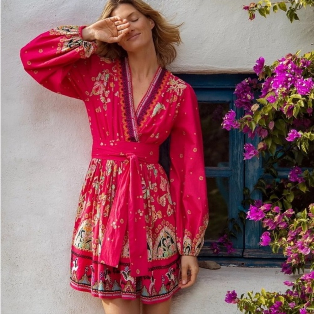 Anthropologie Pink Embroidered Dress